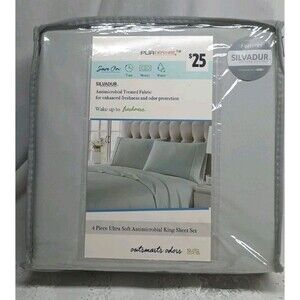 Silvadur Gray King Size Sheet Set 4pc Antimicrobial PurDefense Bedding Sleep